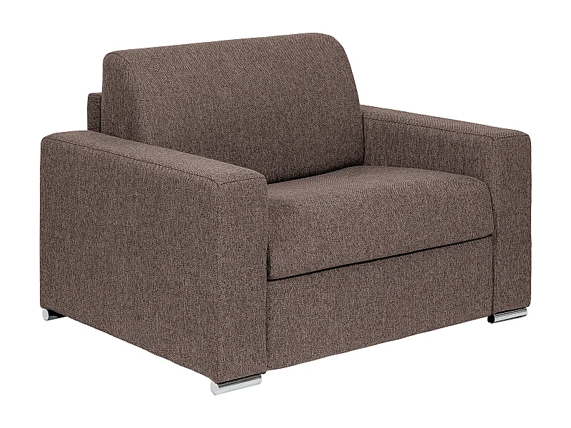 Fauteuil convertible express en tissu marron. Couchage 70 cm. Matelas 14 cm. CALITO