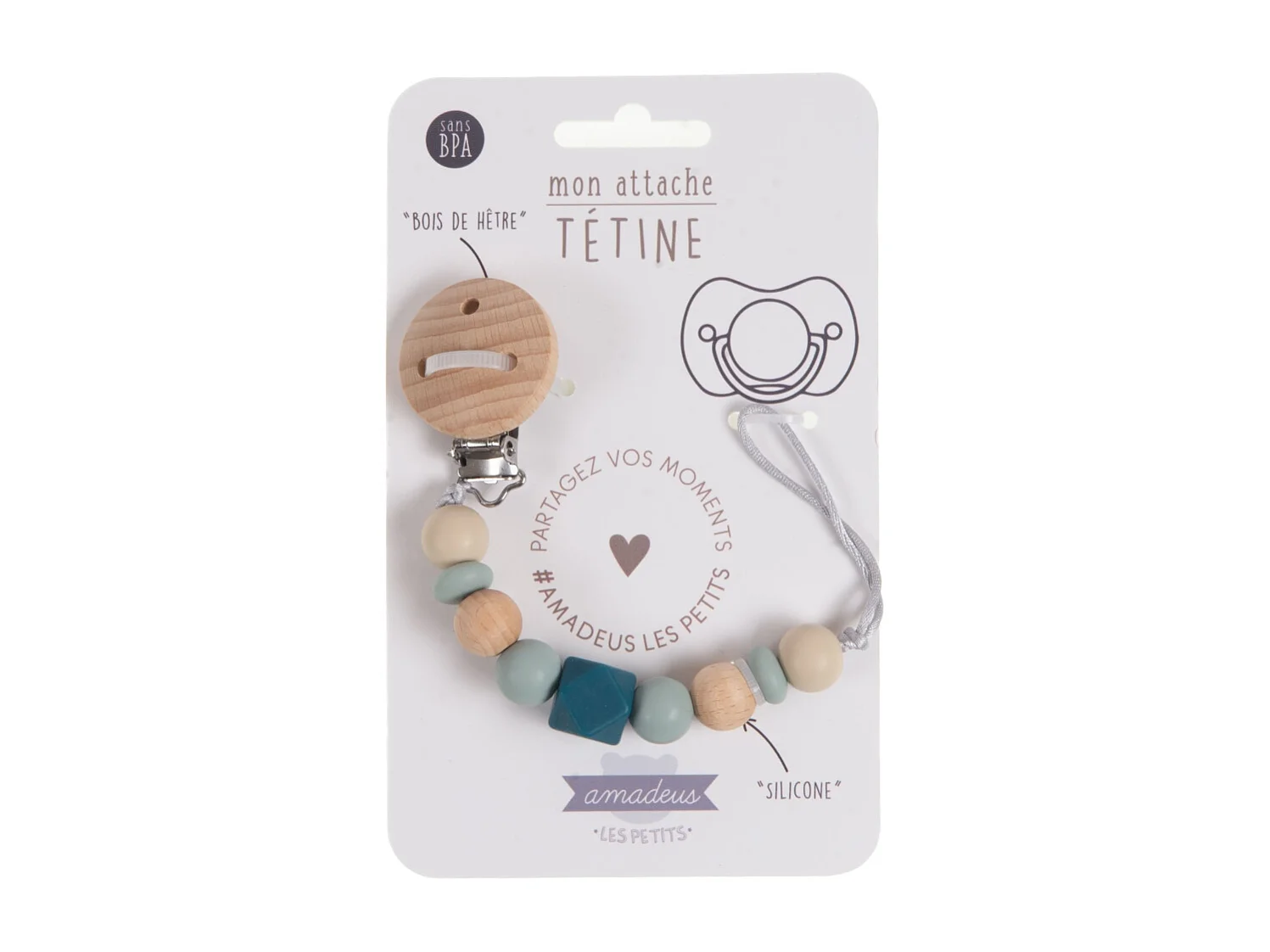 Attache tétine sauge bleu