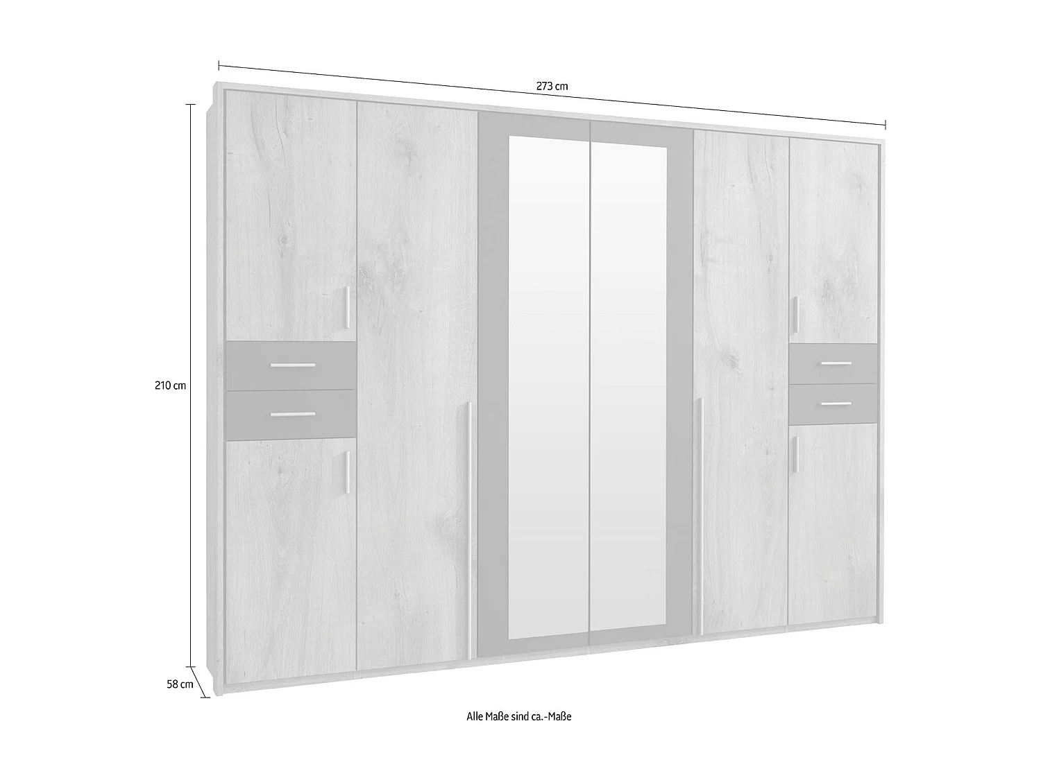 KLEIDERSCHRANK Vegas weiß / Eiche Artisan 273 / 58 / 210cm