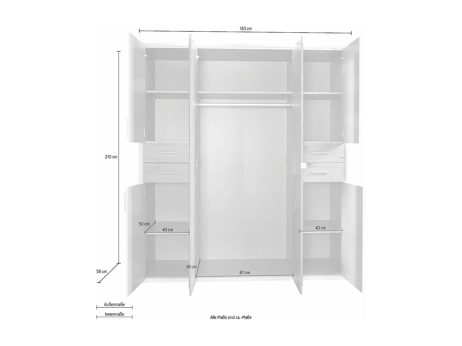 KLEIDERSCHRANK Vegas Plankeneiche / graphit 183 / 58 / 210cm