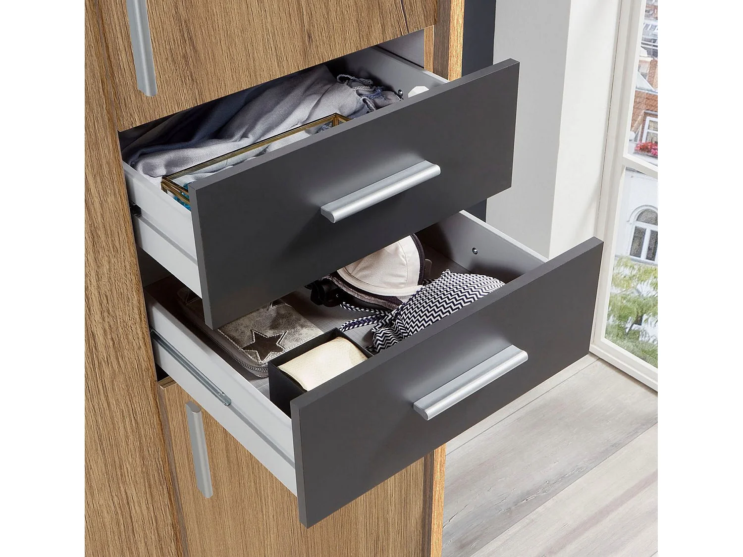 KLEIDERSCHRANK Vegas Plankeneiche / graphit 183 / 58 / 210cm