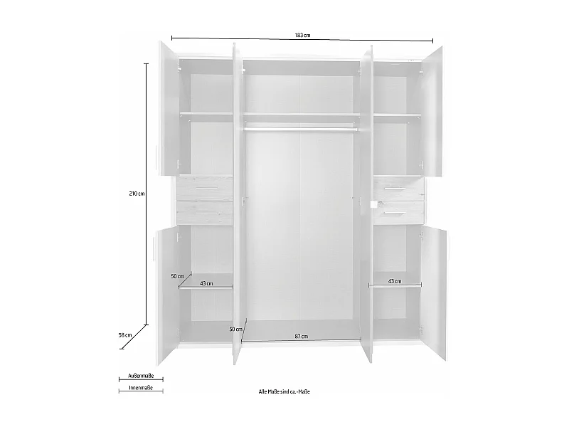 KLEIDERSCHRANK Vegas Plankeneiche / graphit 183 / 58 / 210cm