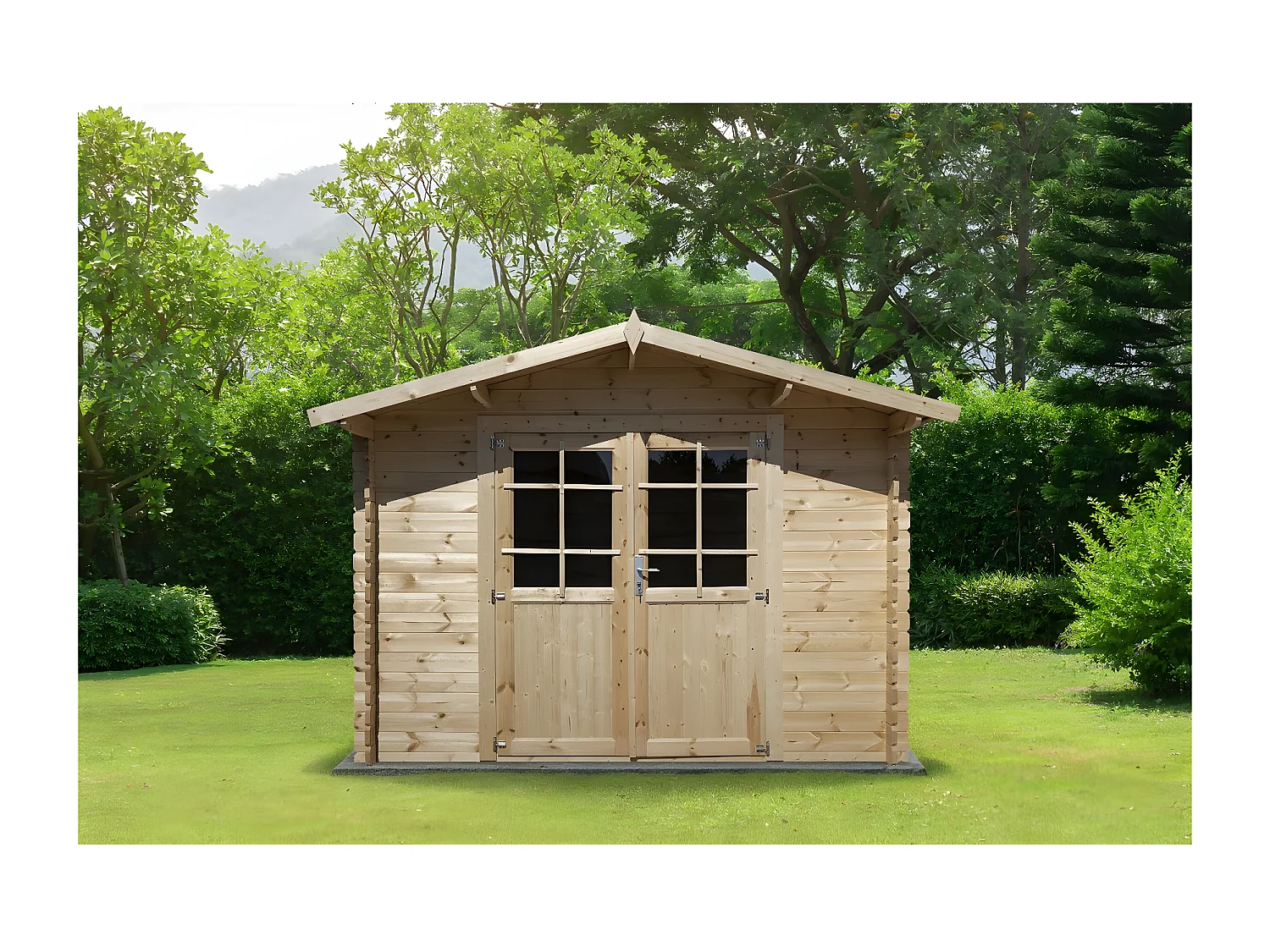 Abri de jardin bois 9.4 m² "Lys" - 320 x 298 x 225 cm - 28 mm