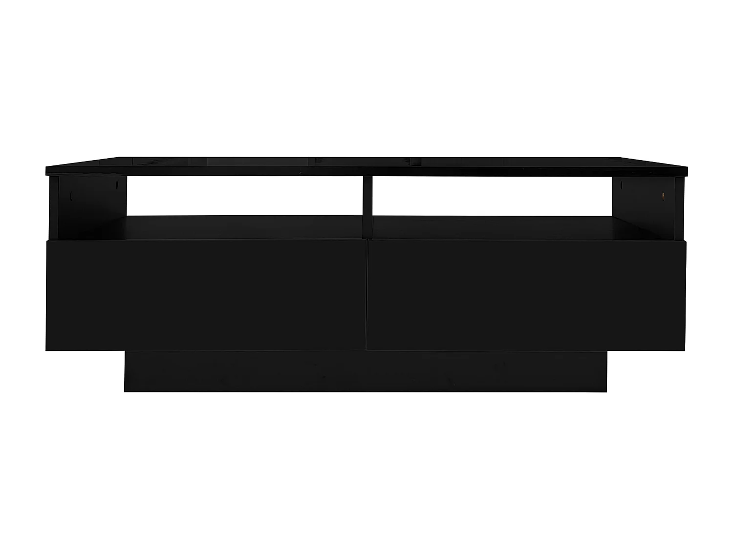 Mesa de centro retangular com 2 gavetas e 2 compartimentos - 70 x 70 x 35cm - LEDs - aglomerado - preto brilhante