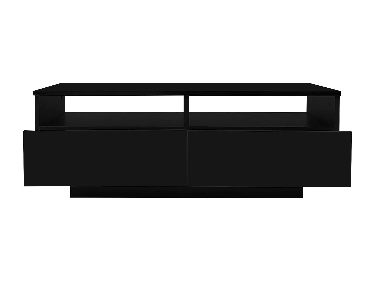 Mesa de centro retangular com 2 gavetas e 2 compartimentos - 70 x 70 x 35cm - LEDs - aglomerado - preto brilhante