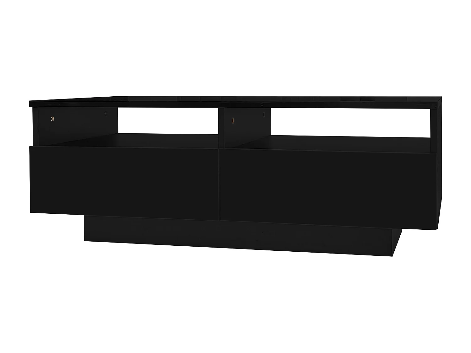 Mesa de centro retangular com 2 gavetas e 2 compartimentos - 70 x 70 x 35cm - LEDs - aglomerado - preto brilhante