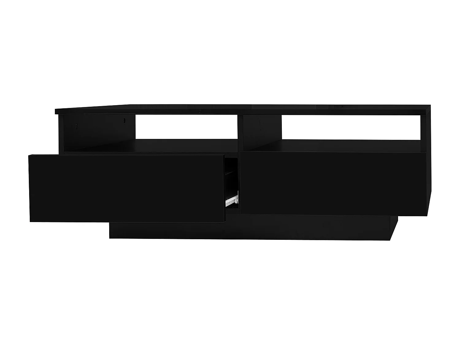 Table basse rectangulaire avec 2 tiroirs et 2 compartiments - 70 x 70 x 35cm - LEDs - panneaux de particules - noir brillant