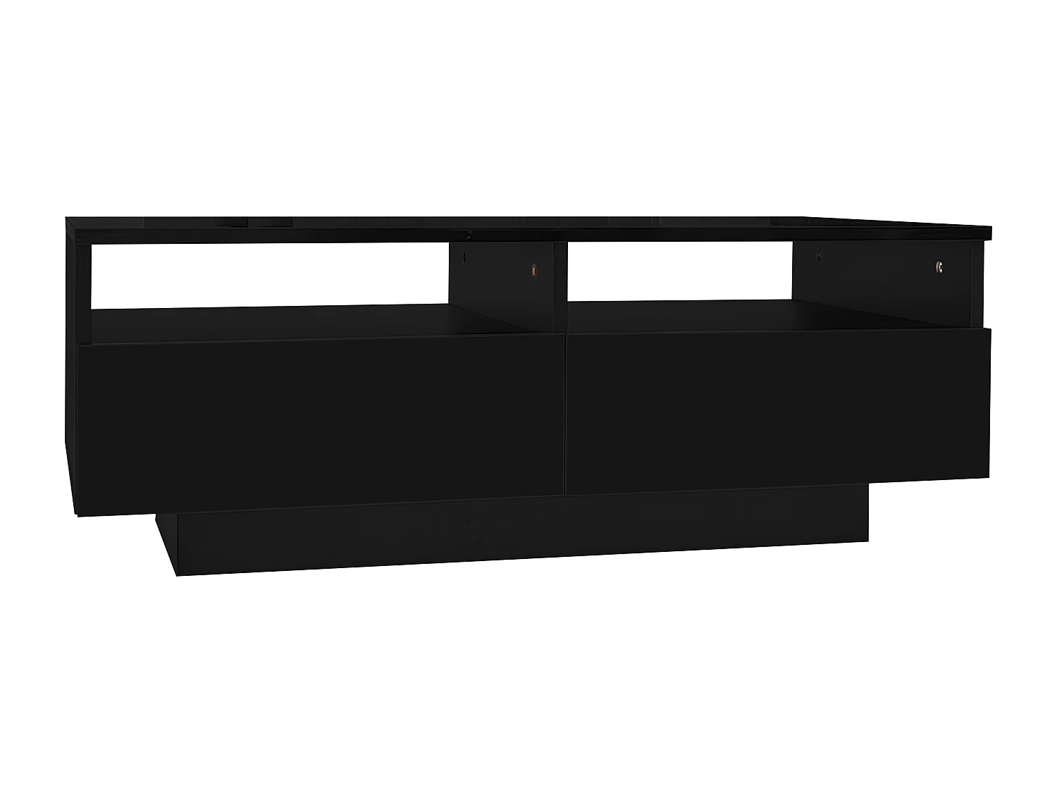 Table basse rectangulaire avec 2 tiroirs et 2 compartiments - 70 x 70 x 35cm - LEDs - panneaux de particules - noir brillant