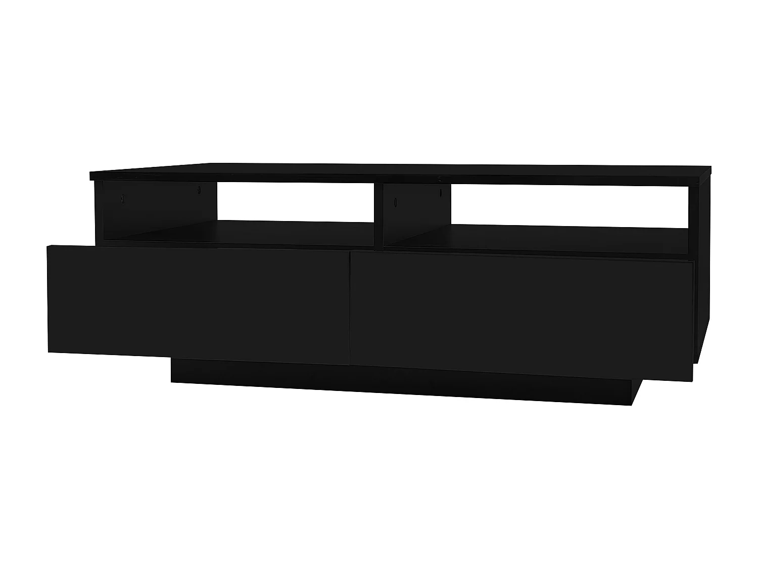 Table basse rectangulaire avec 2 tiroirs et 2 compartiments - 70 x 70 x 35cm - LEDs - panneaux de particules - noir brillant