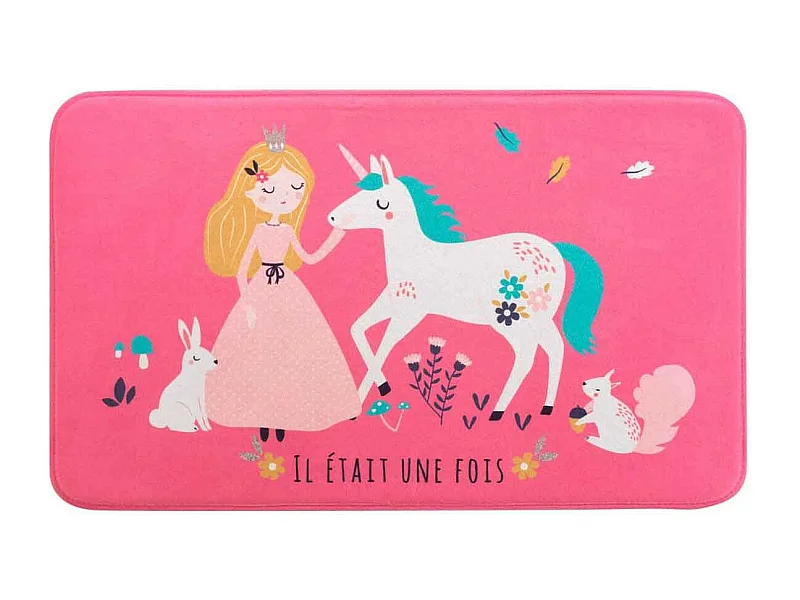 Tapis Enfant "Princesse Licorne" 45x75cm Rose