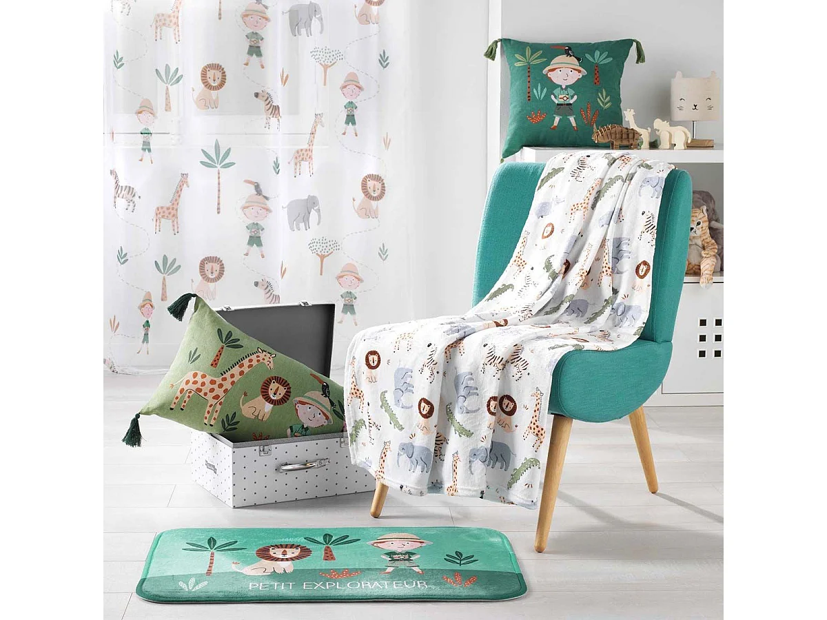 Tapis Enfant "Léo l'Explorateur" 45x75cm Vert