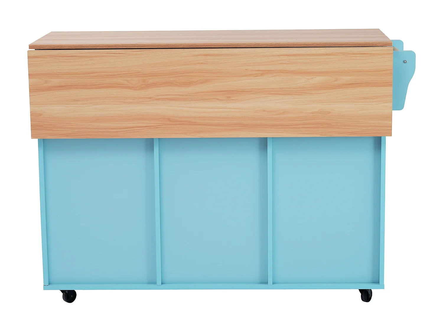 Mobiel centraal keukeneiland met 3 deuren en 2 laden - uitschuifbaar blad - 129x46/71x91,5 cm - MDF hout + metaal - Blauw