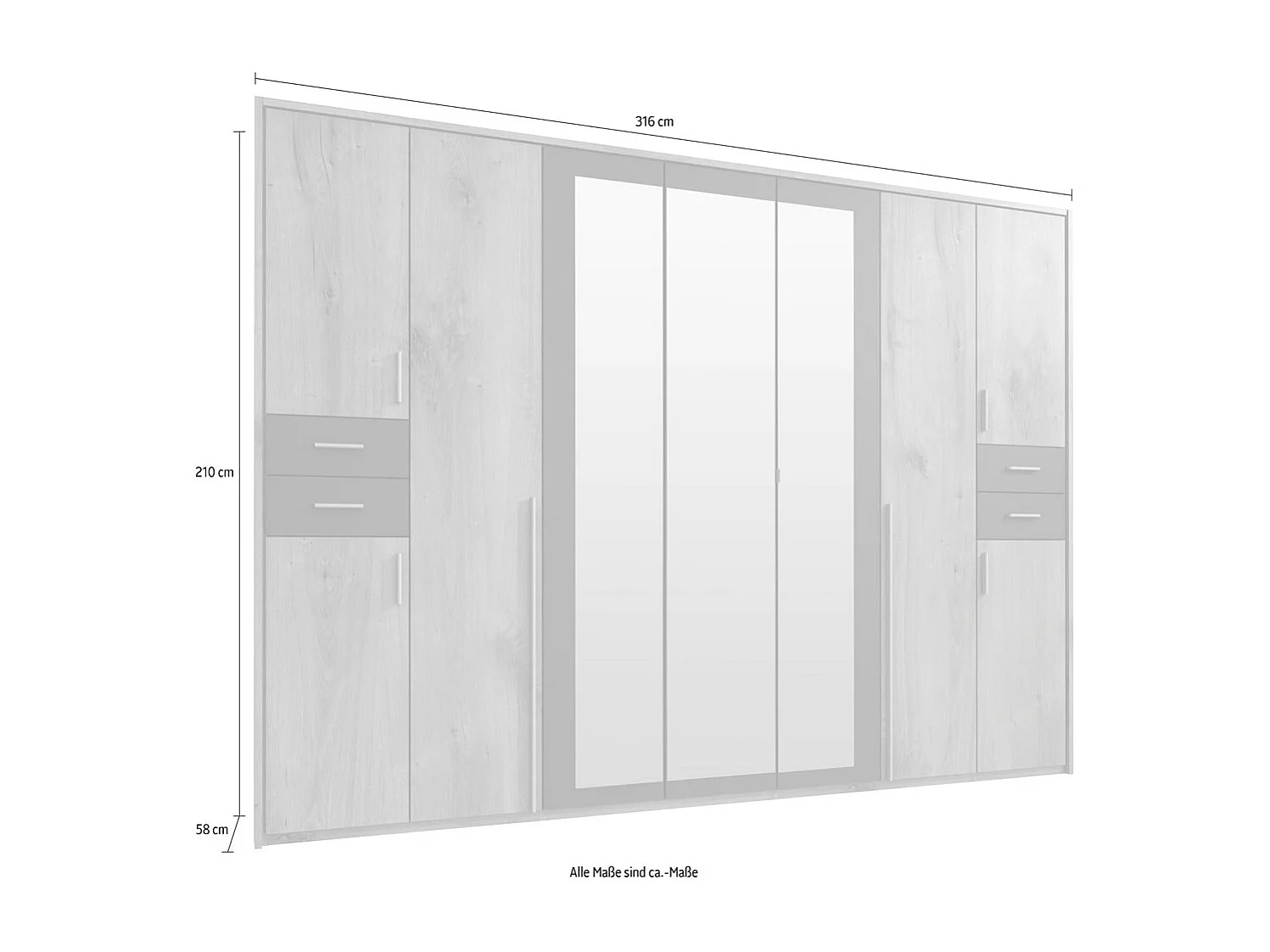 KLEIDERSCHRANK Vegas Plankeneiche / Graphit 316 / 58 / 210cm