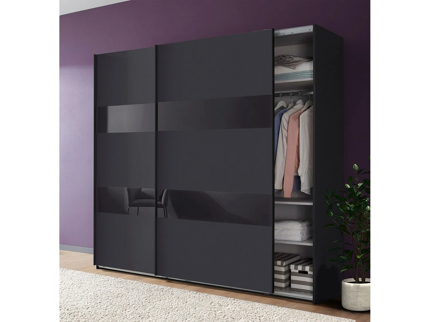 SCHWEBETÜRENSCHRANK Altona Graphit / Grauglas 225 / 65 / 208cm