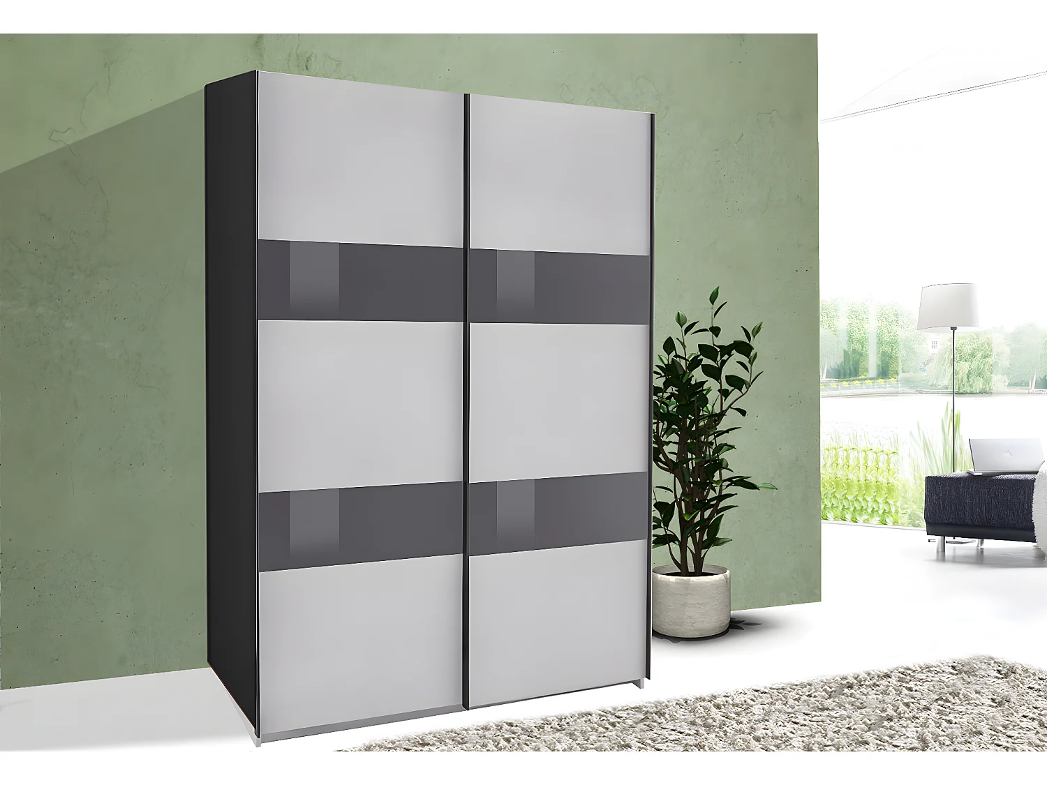 SCHWEBETÜRENSCHRANK Altona Graphit / Lichtgrau 135 / 64 / 198cm