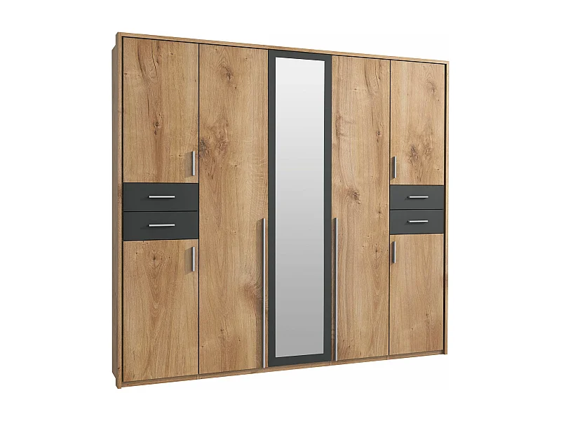 KLEIDERSCHRANK Vegas Plankeneiche / graphit 228 / 58 / 210cm
