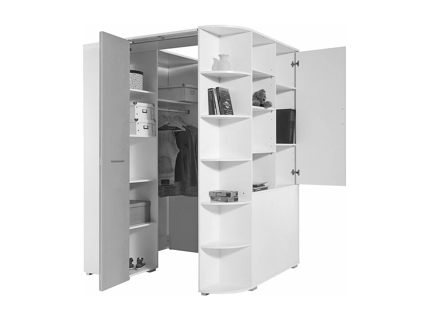 ECKKLEIDERSCHRANK Joker Weiß / Beton 125 / 148 / 198cm