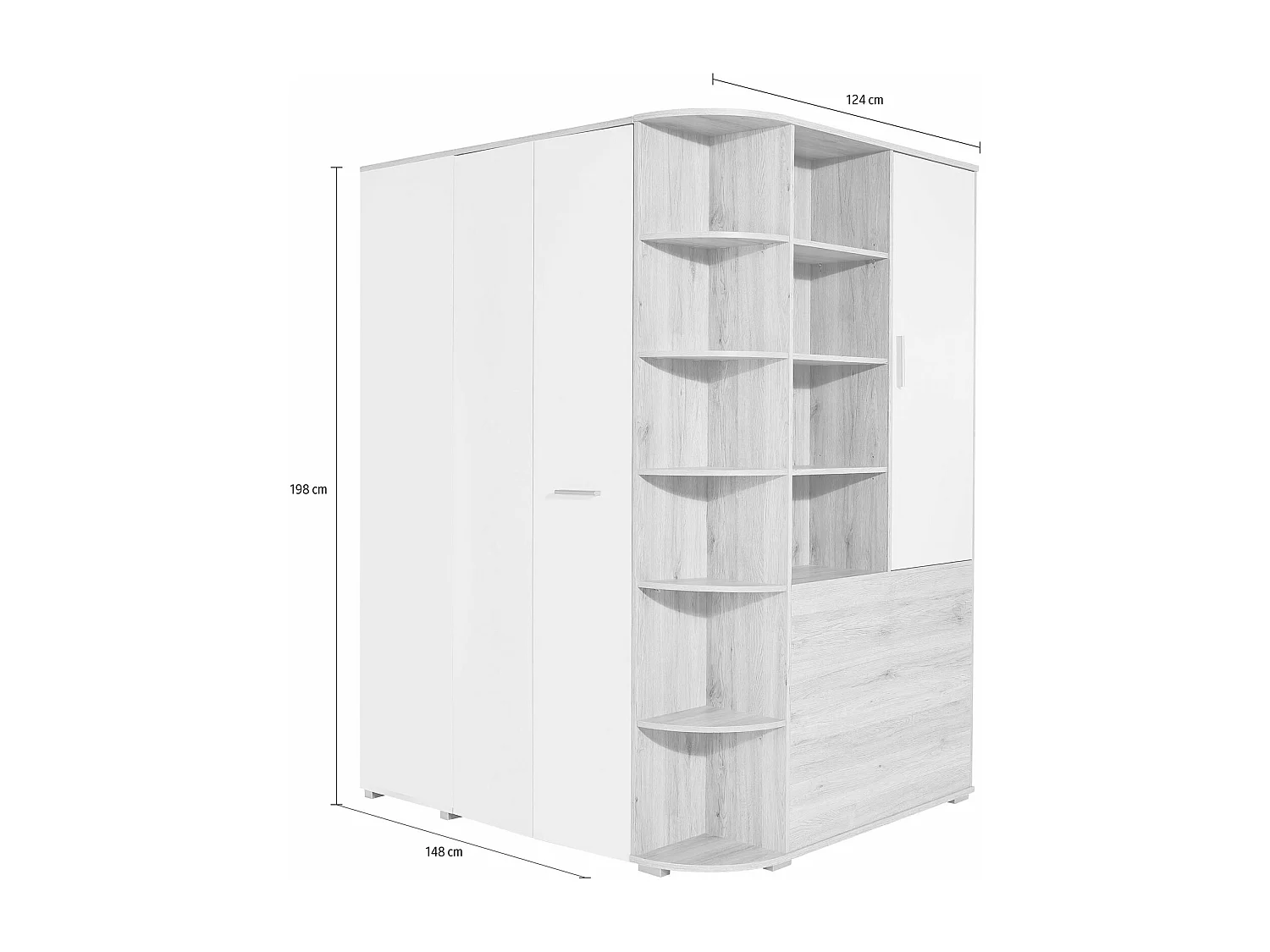 ECKKLEIDERSCHRANK Joker Weiß / Graphit 125 / 148 / 198cm