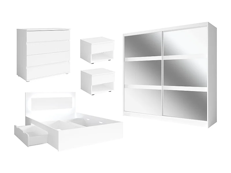 SCHLAFZIMMER-SET Fino mit Lattenrahmen weiß 5-teilig