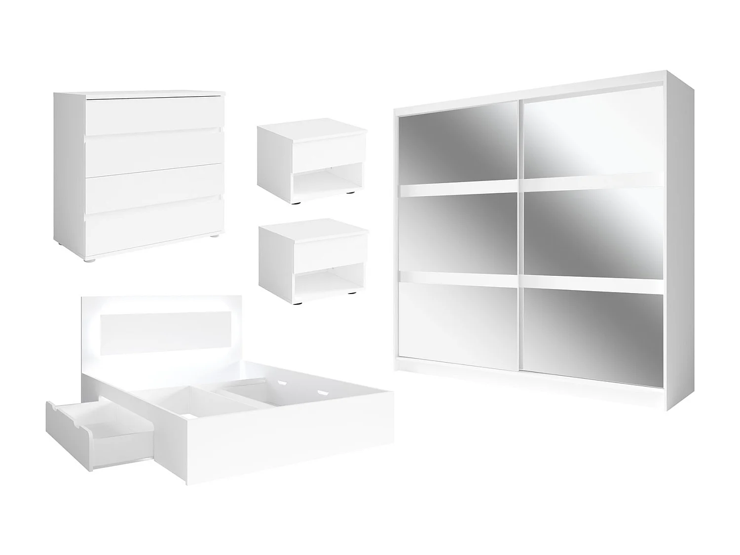 SCHLAFZIMMER-SET Fino mit Lattenrahmen weiß 5-teilig