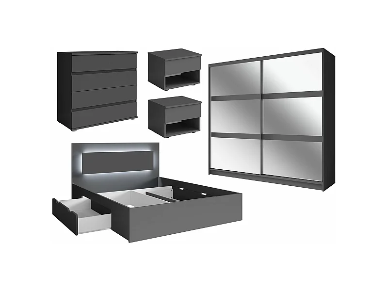 SCHLAFZIMMER-SET Fino mit Lattenrahmen graphit 5-teilig