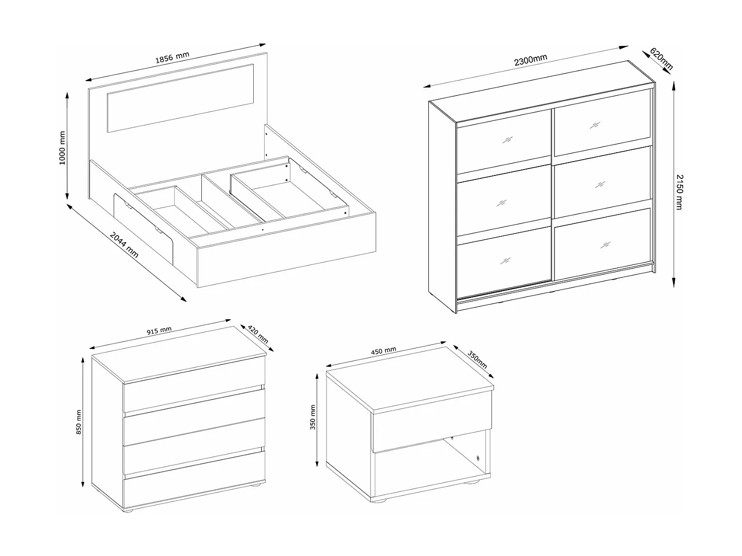 SCHLAFZIMMER-SET Fino graphit 5-teilig