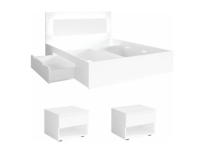 SCHLAFZIMMER-SET Fino mit Lattenrahmen weiß 3-teilig