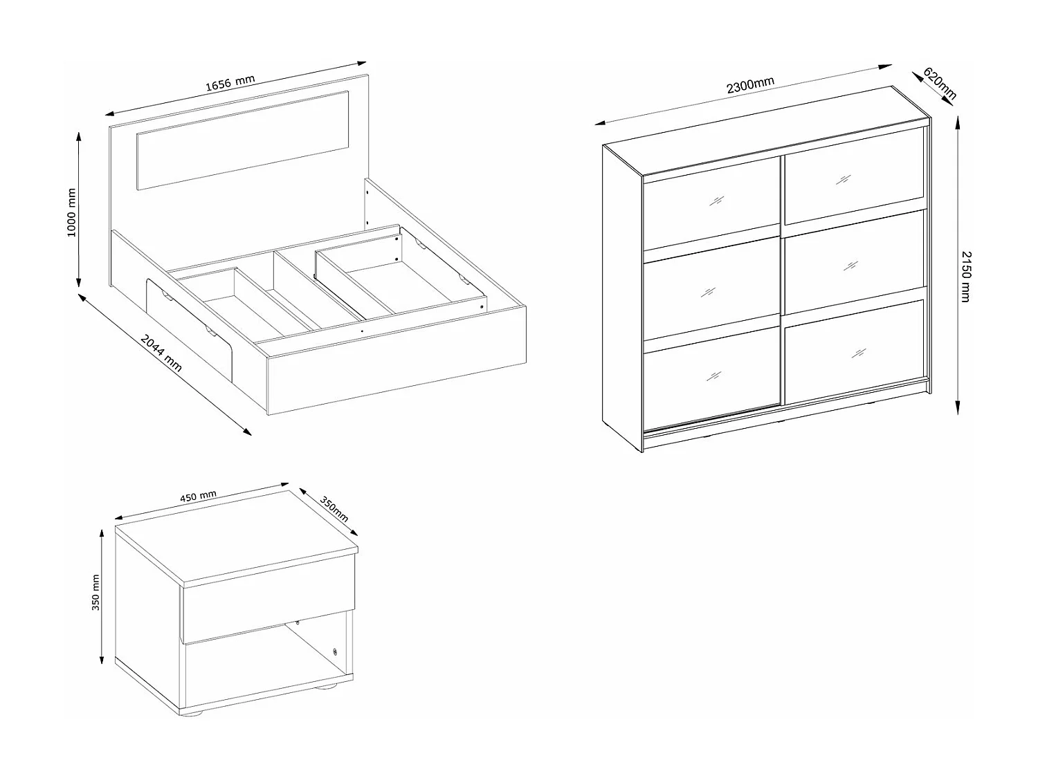 SCHLAFZIMMER-SET Fino graphit 4-teilig