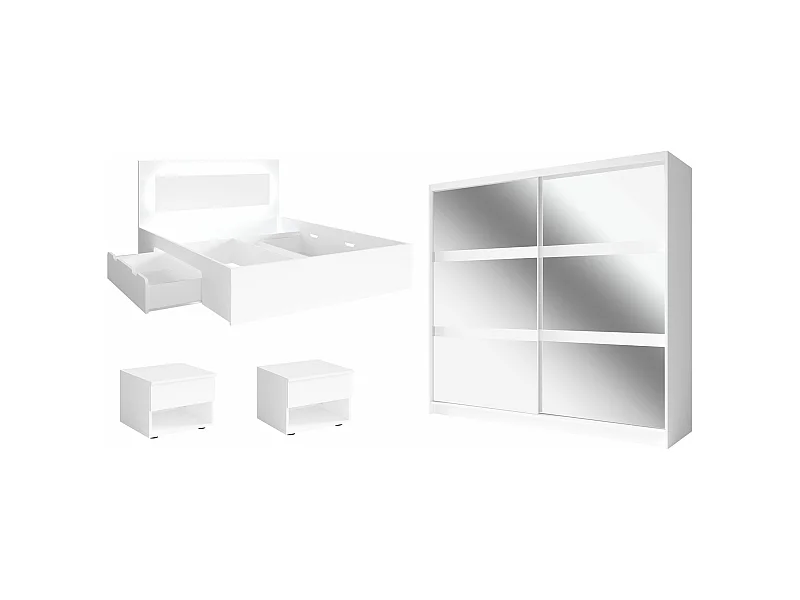 SCHLAFZIMMER-SET Fino mit Lattenrahmen weiß 4-teilig