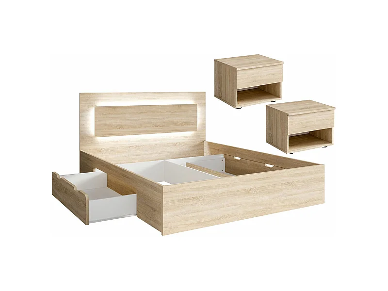 SCHLAFZIMMER-SET Fino mit Lattenrahmen sonoma eiche 3-teilig