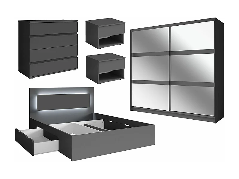 SCHLAFZIMMER-SET Fino mit Lattenrahmen graphit 5-teilig