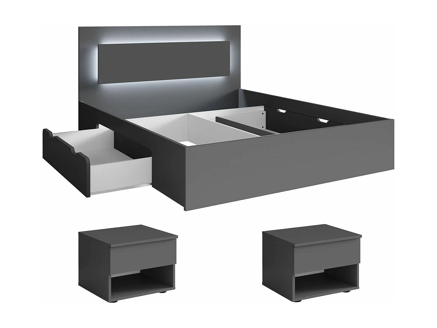 SCHLAFZIMMER-SET Fino mit Lattenrahmen graphit 3-teilig