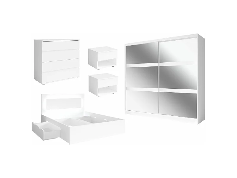 SCHLAFZIMMER-SET Fino mit Lattenrahmen weiß 5-teilig