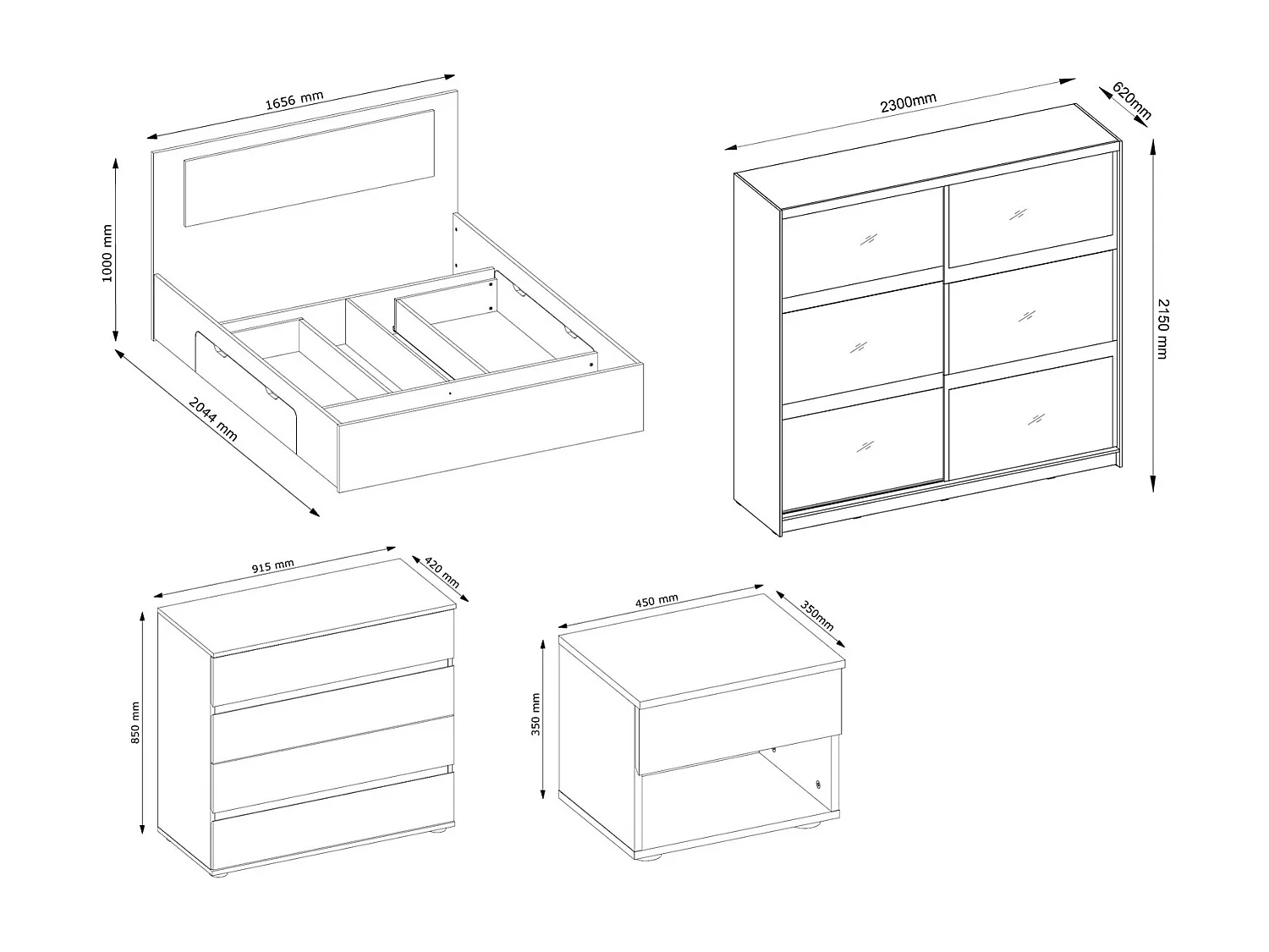 SCHLAFZIMMER-SET Fino mit Lattenrahmen weiß 5-teilig