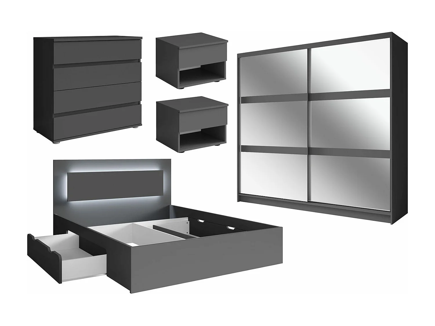 SCHLAFZIMMER-SET Fino graphit 5-teilig