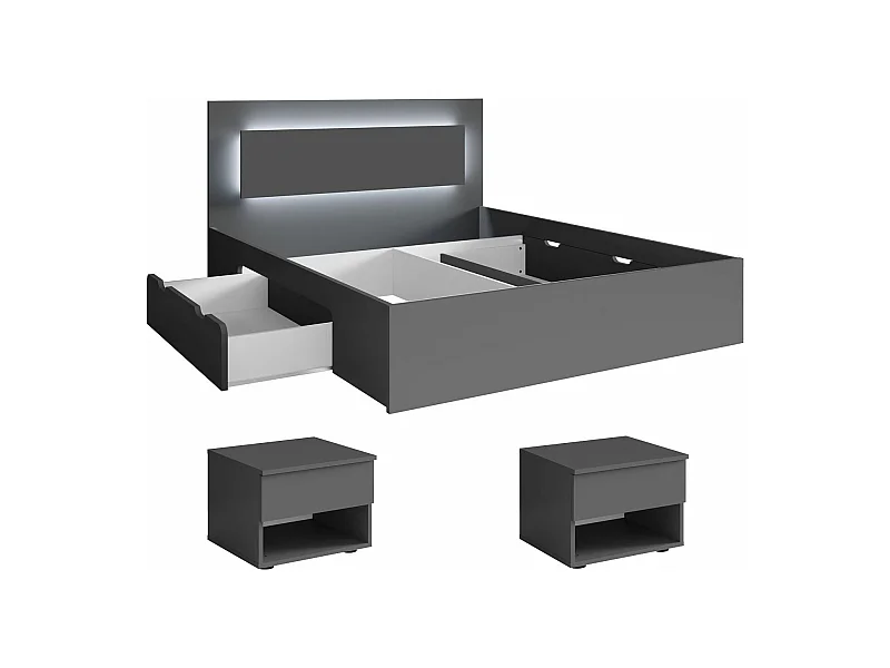 SCHLAFZIMMER-SET Fino mit Lattenrahmen graphit 3-teilig