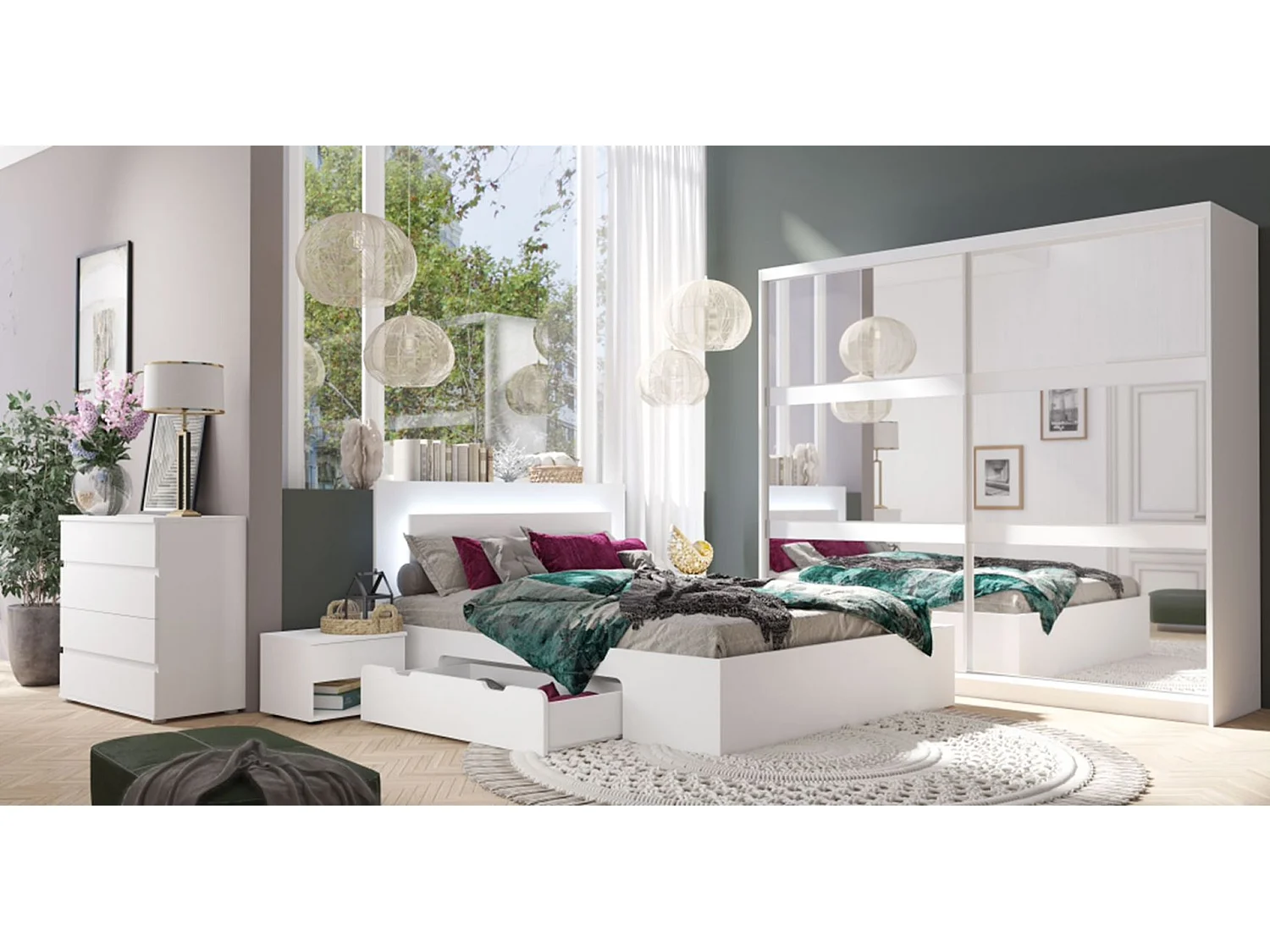 SCHLAFZIMMER-SET Fino mit Lattenrahmen weiß 5-teilig