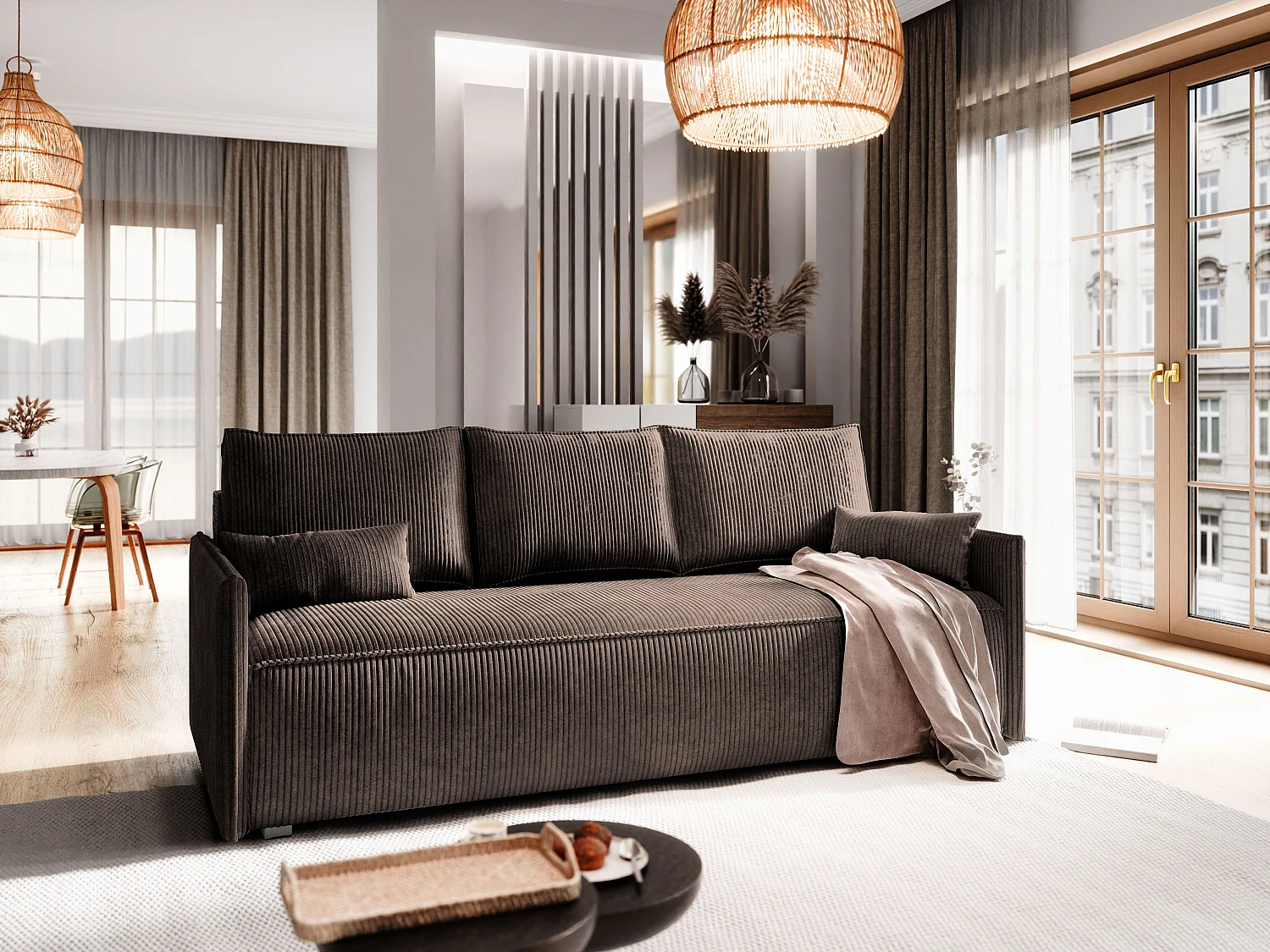 Slaapbank MESTOR Corduroy stof Bruin