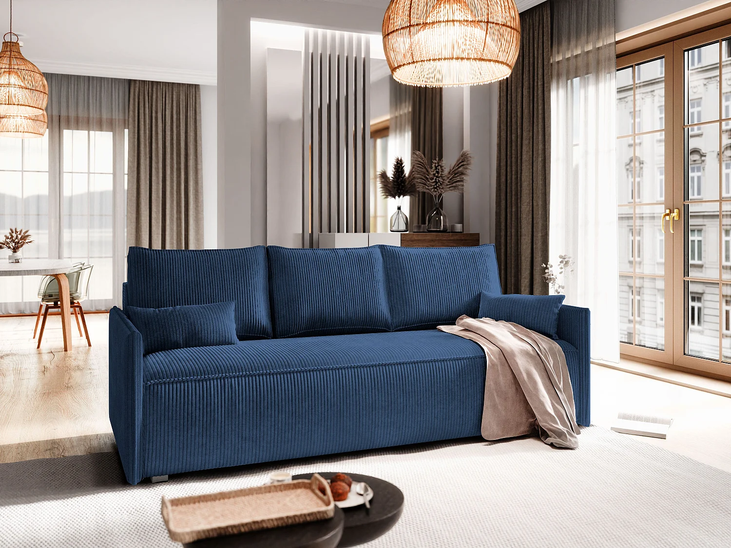 Slaapbank MESTOR Corduroy stof Blauw