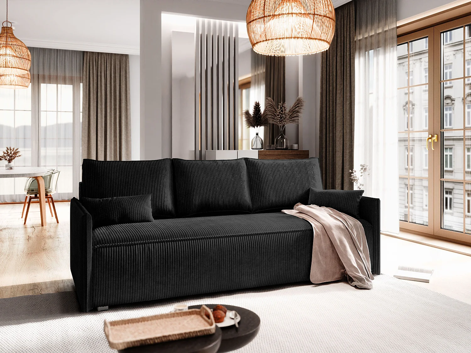 Slaapbank MESTOR Corduroy stof Zwart