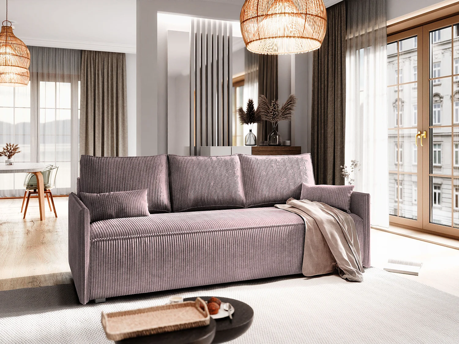 Slaapbank MESTOR Corduroy stof Mauve