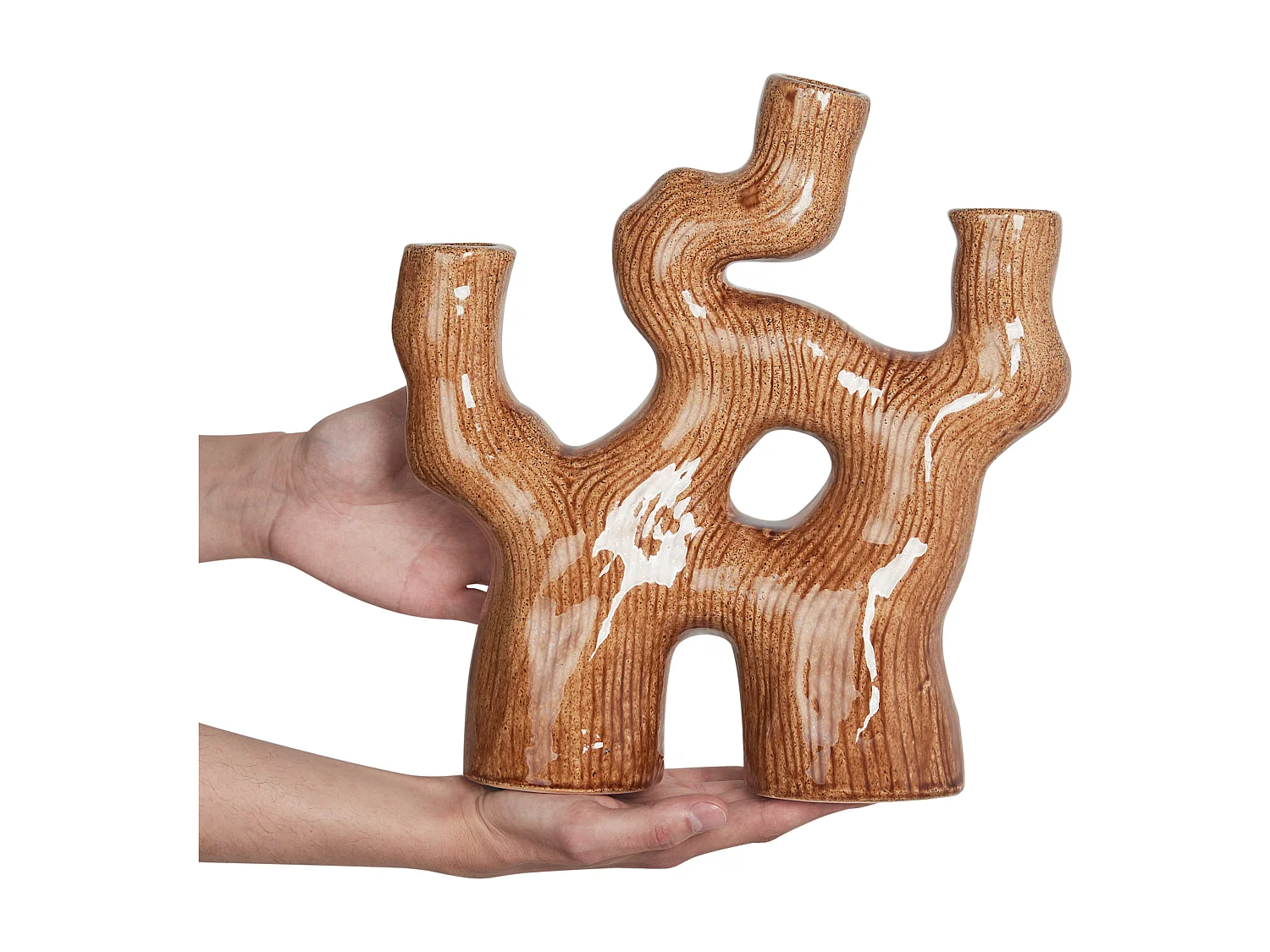 Jarro de flores BARBUS Grés 31 cm Castanho