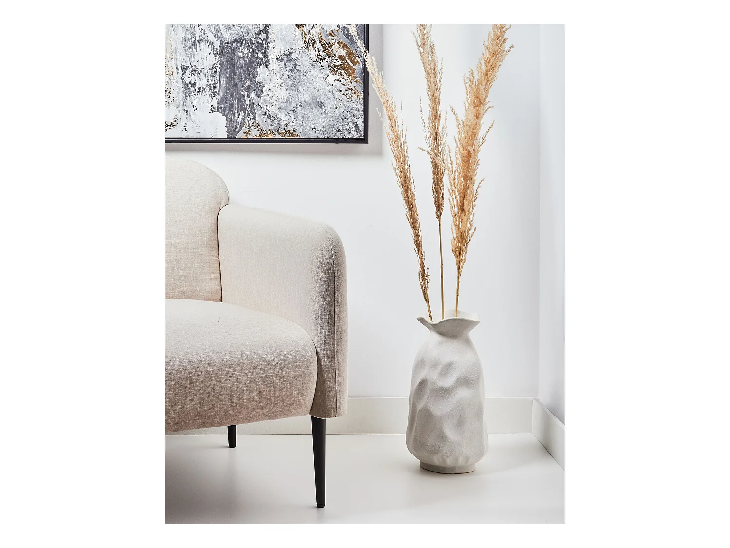 Blumenvase CATTAIL Steinzeug 40 cm Cremeweiss