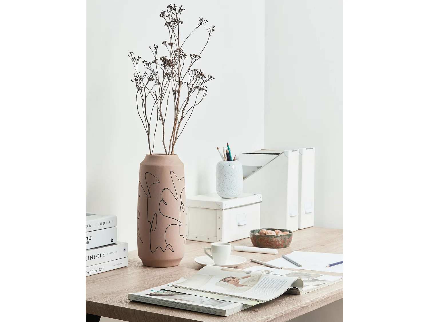 Blumenvase SUNFISH Steinzeug 33 cm Sandbeige