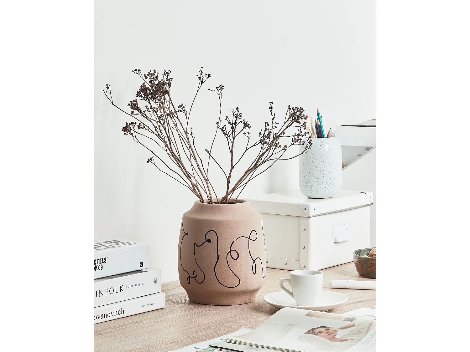 Blumenvase SKATE Steinzeug 20 cm Sandbeige