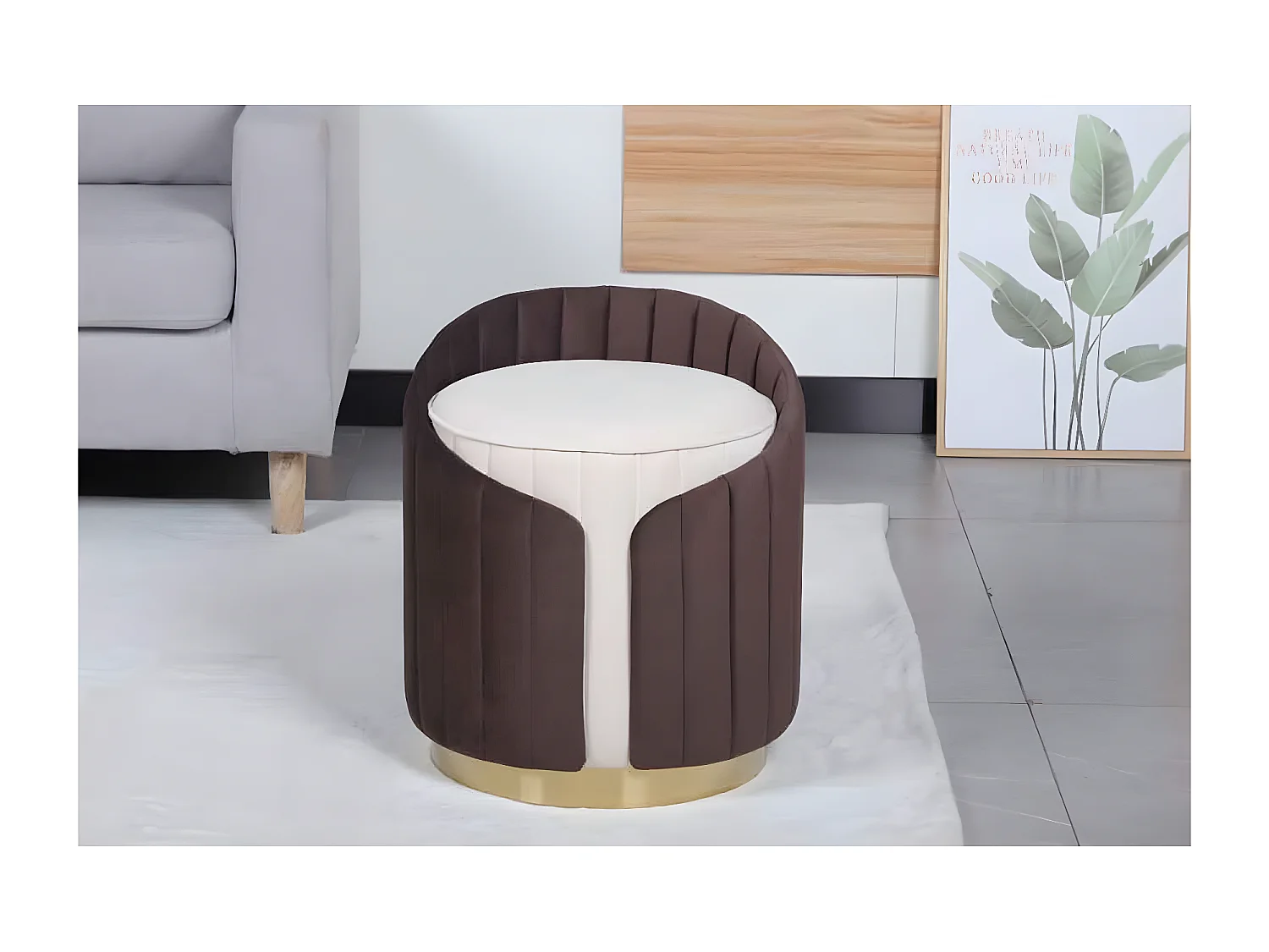 Tabouret Support Dorsal "Corvin" 45cm Ivoire & Marron