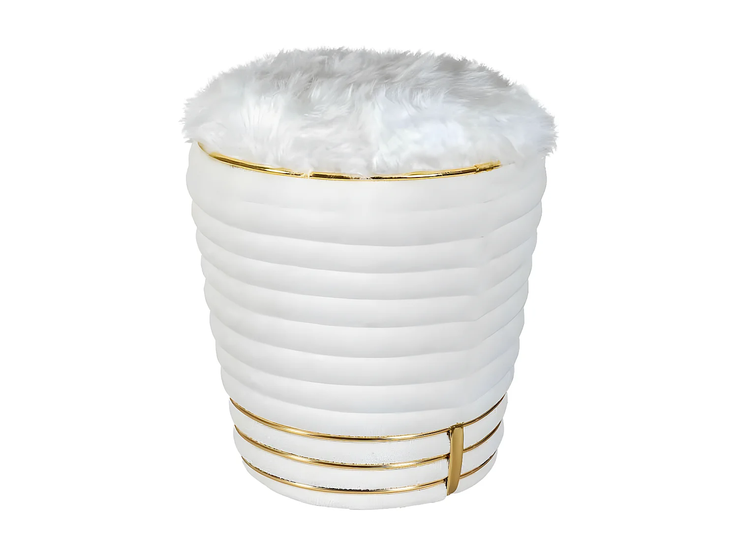 Tabouret Déco en Tissu "Doric" 50cm Blanc & Or