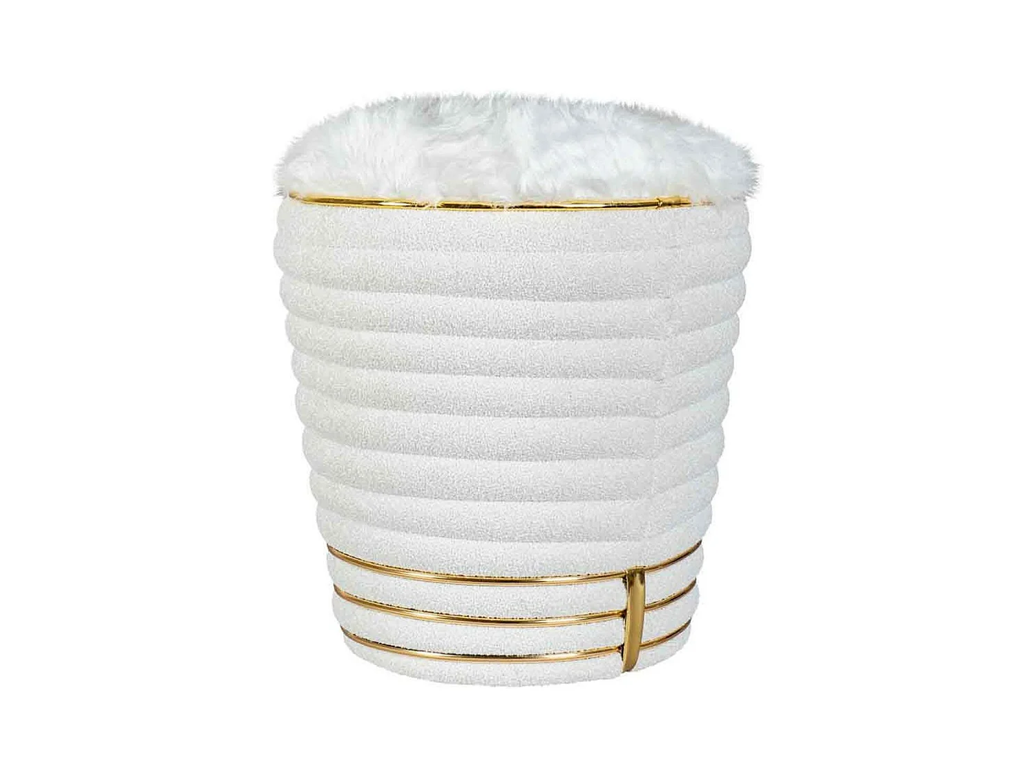 Tabouret Déco en Tissu "Doric" 50cm Blanc & Or