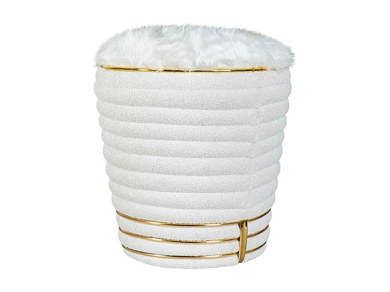 Tabouret Déco en Tissu "Doric" 50cm Blanc & Or