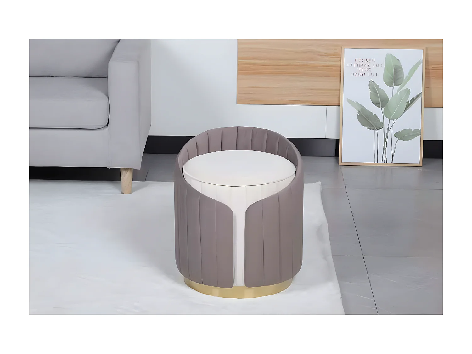 Tabouret Support Dorsal "Corvin" 45cm Ivoire & Taupe
